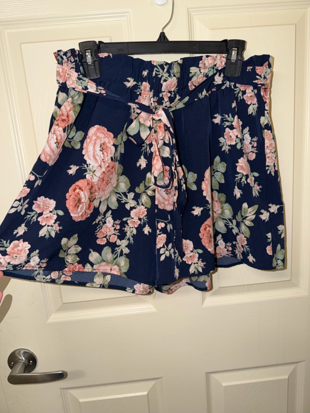 Navy Floral Paperbag Waist Shorts with Tie